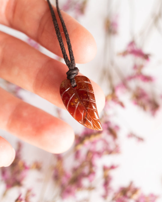 Grossular Garnet Hand Carved Leaf Necklace - The Healing Pear