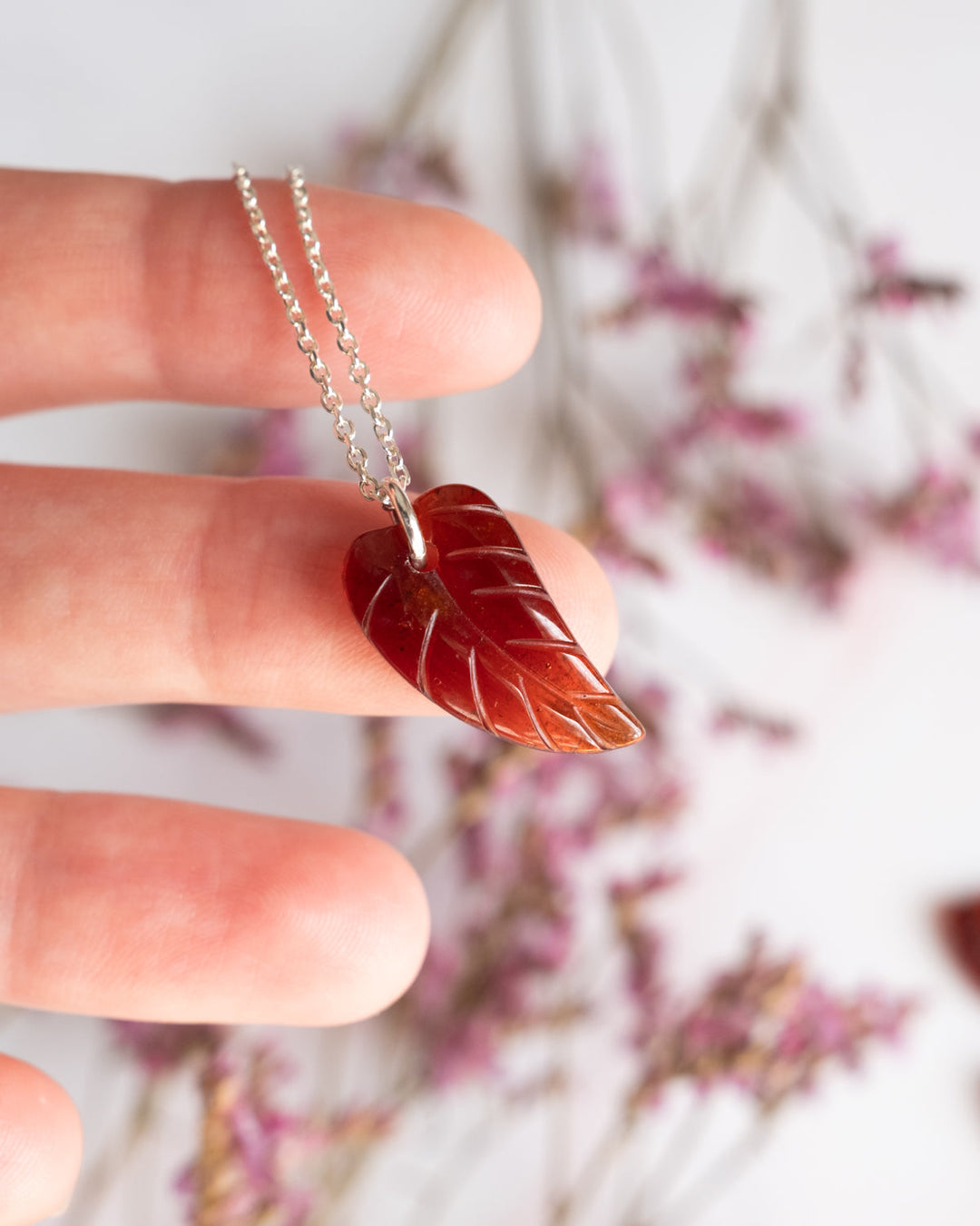 Grossular Garnet Hand Carved Leaf Necklace - The Healing Pear