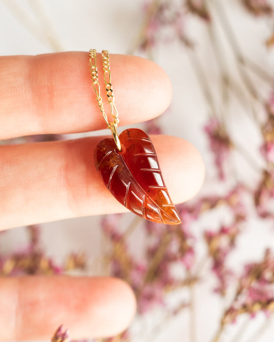 Grossular Garnet Hand Carved Leaf Necklace - The Healing Pear