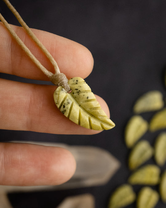 Serpentine Hand Carved Leaf Necklace - The Healing Pear