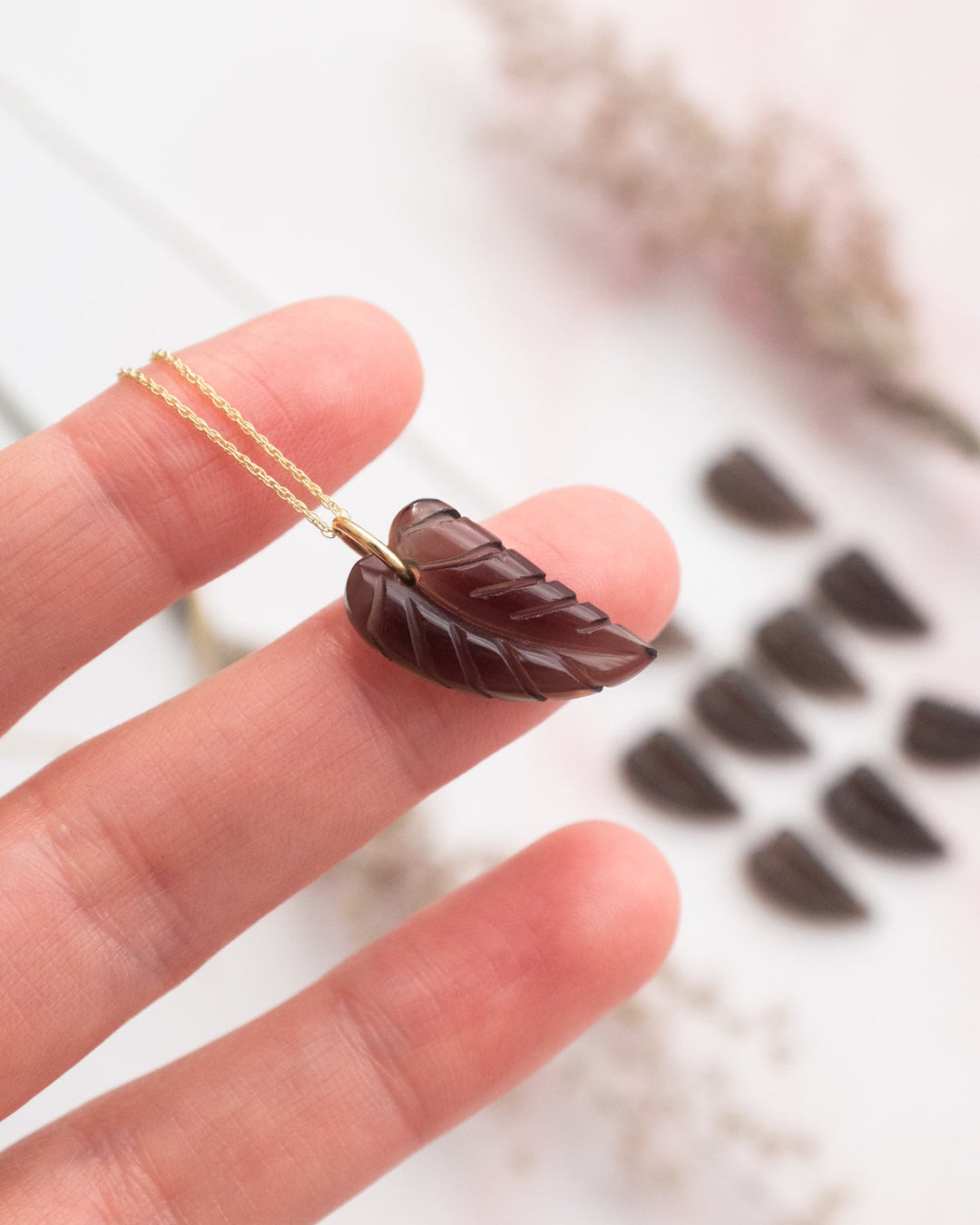 Smoky Quartz Hand Carved Leaf Necklace - The Healing Pear