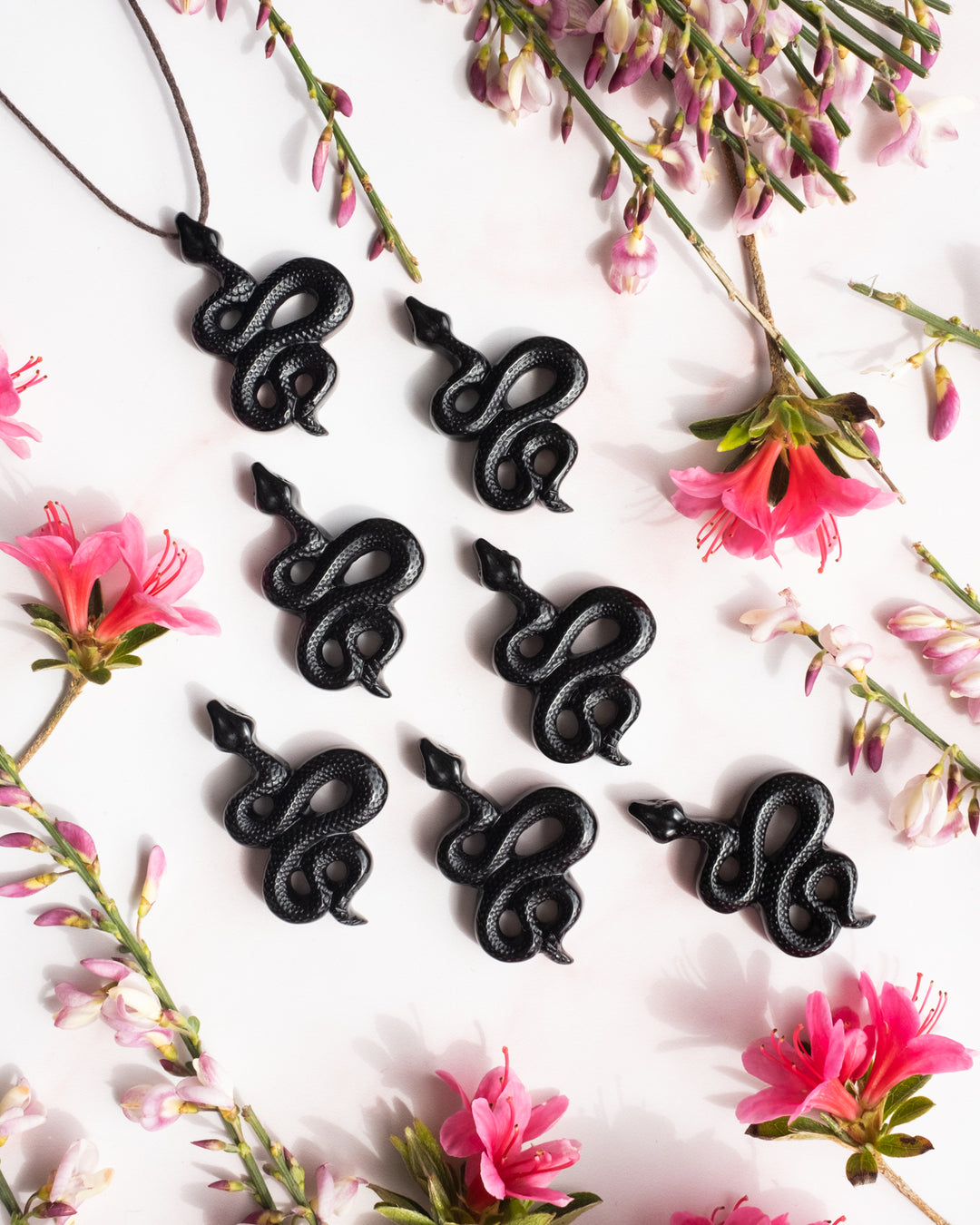 Obsidian Hand Carved Snake Necklace - The Healing Pear