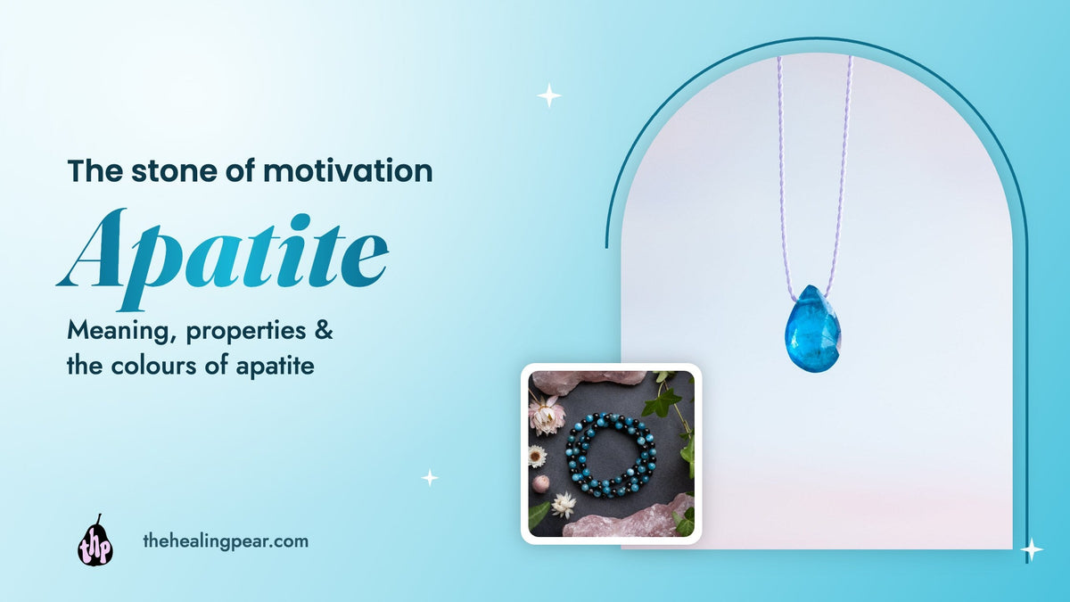 Blue apatite with the words Apatite meaning