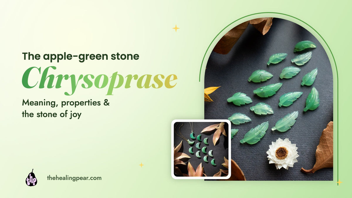 Apple-green chrysoprase jewellery with the words Chrysoprase meaning