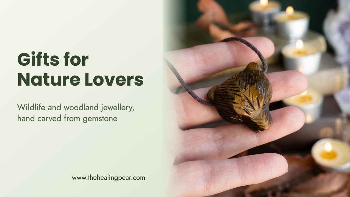 Gifts for nature lovers: a hand carved tiger's eye bear necklace