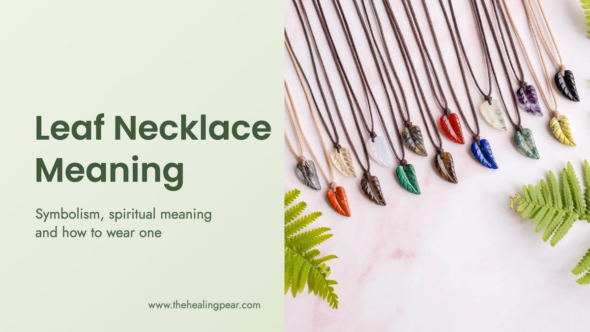 Leaf necklace meaning: hand carved gemstone leaf necklaces on cord