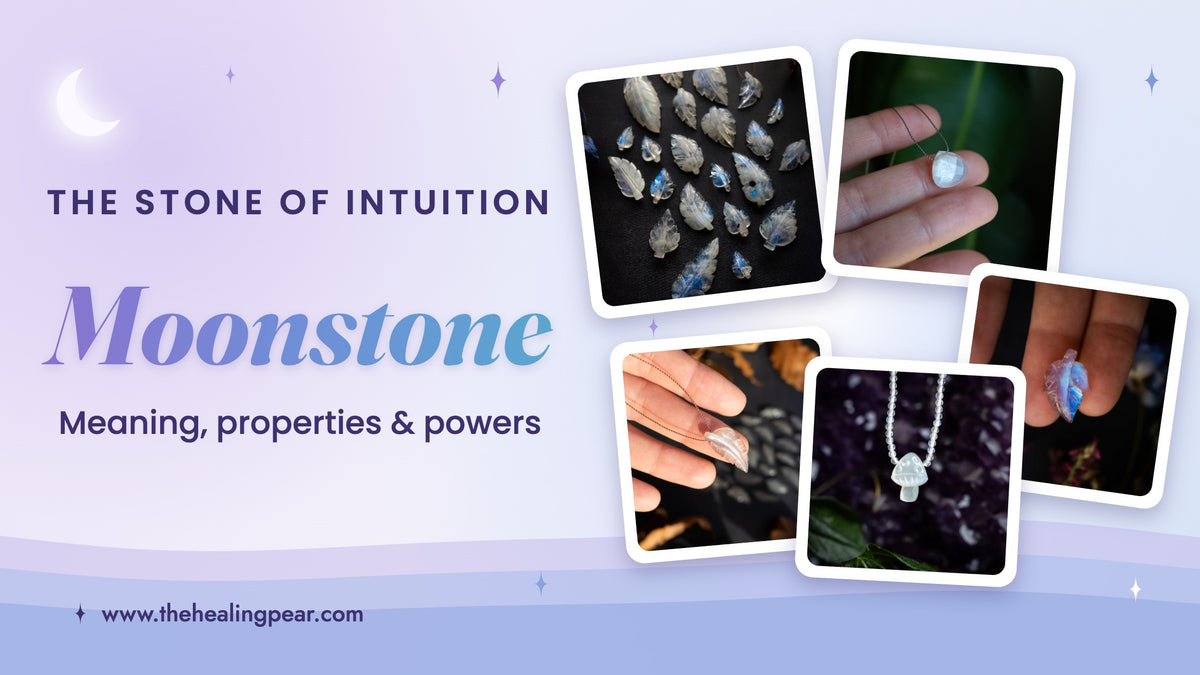 Moonstone meaning: rainbow, black and white moonstone necklaces and hand carved moonstone leaves