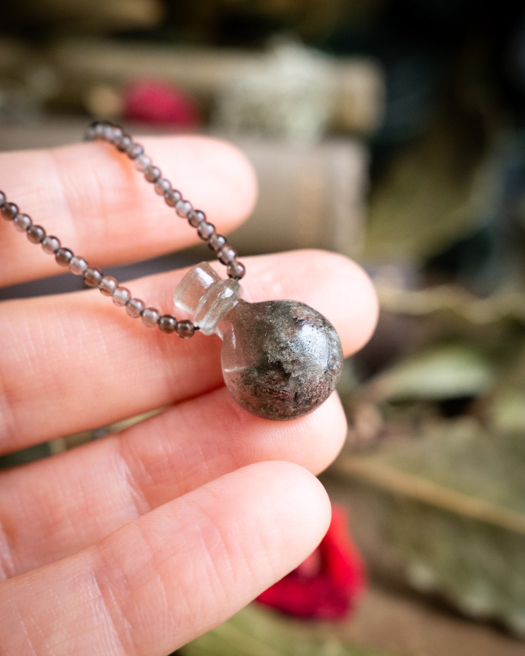 Potion for Nature's Veil: Garden Quartz & Smoky Quartz Beaded Necklace - The Healing Pear
