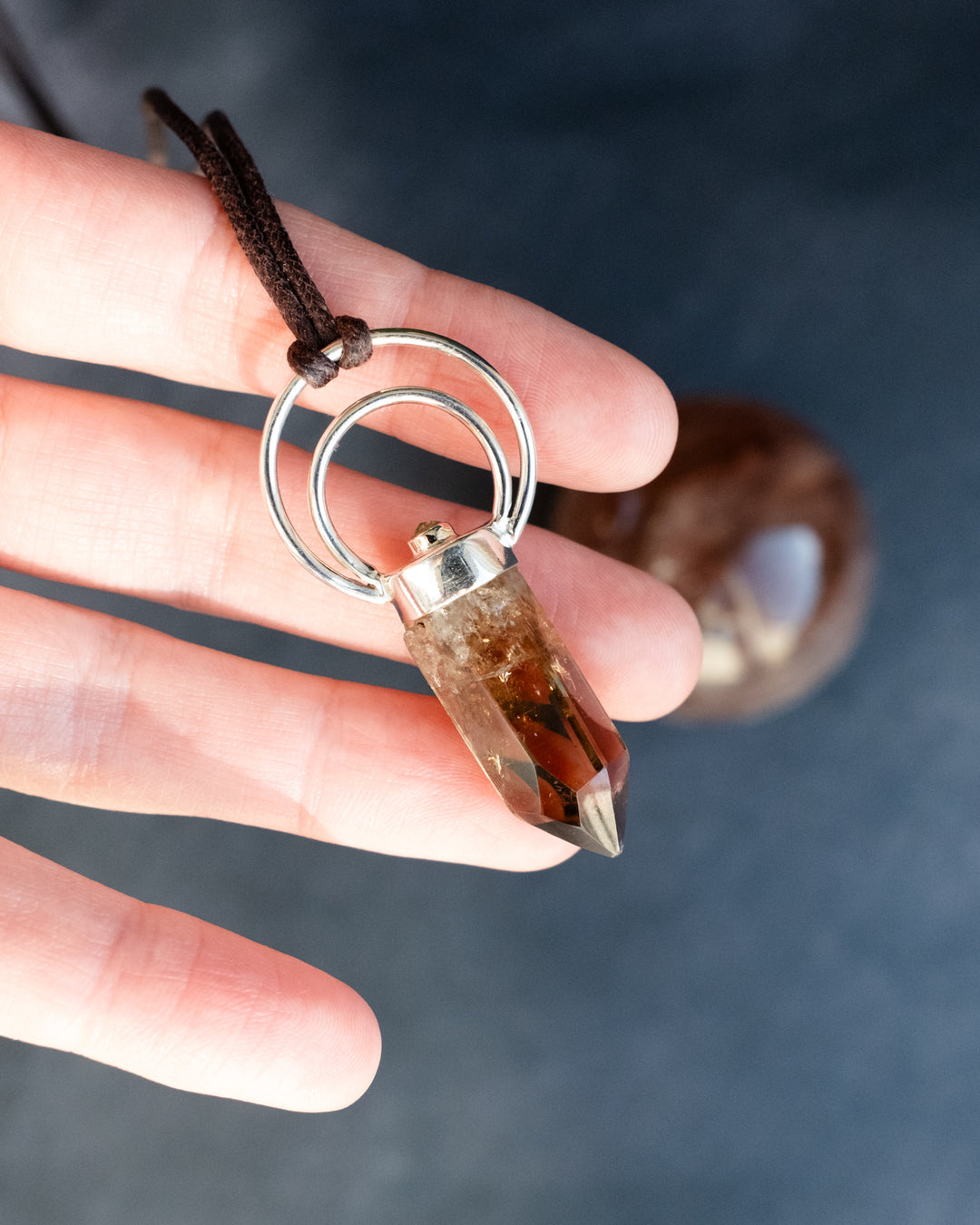 Natural Smoky Citrine &amp; Peridot Moon Bail Sterling Silver Necklace - The Healing Pear