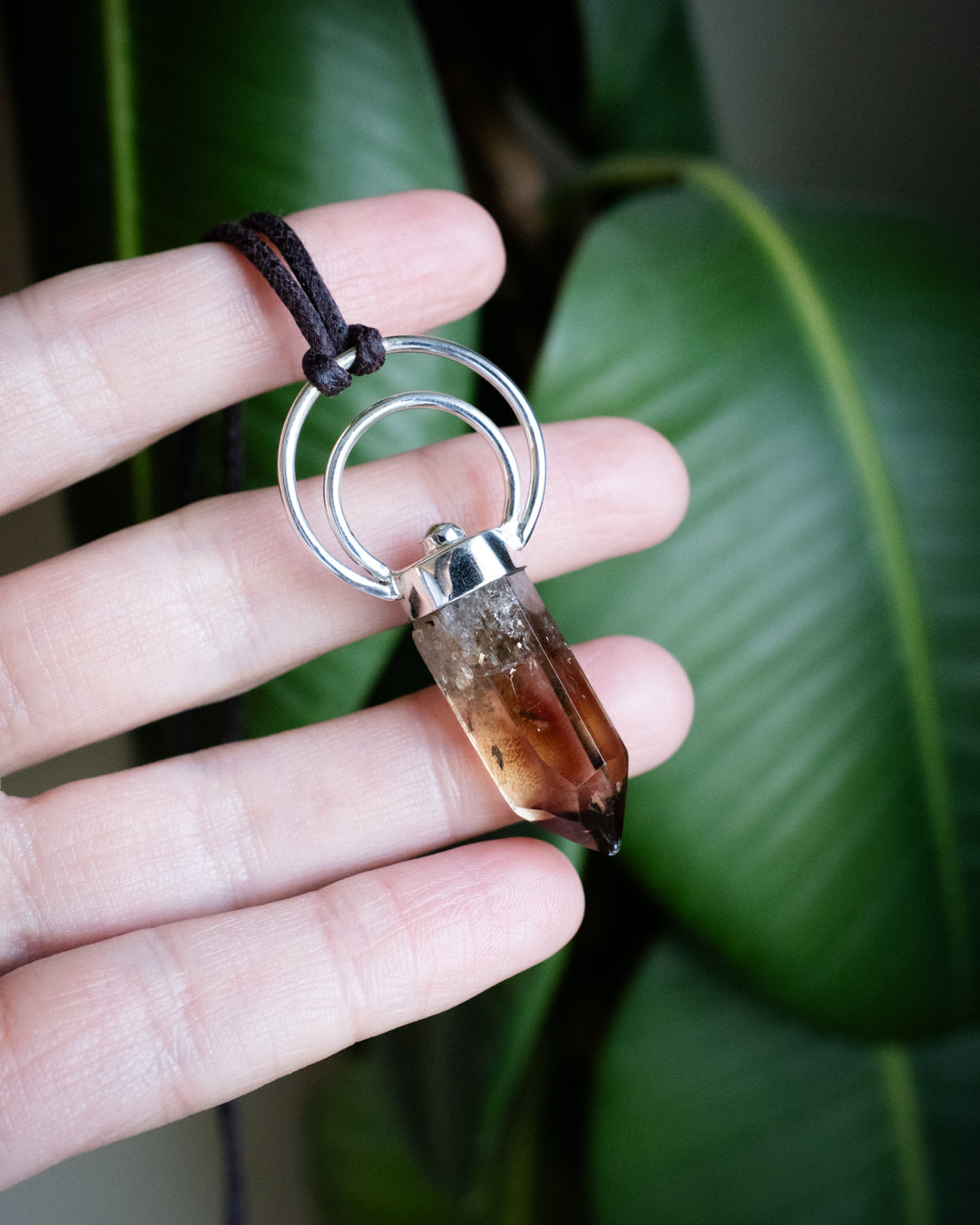 Natural Smoky Citrine & Peridot Moon Bail Sterling Silver Necklace - The Healing Pear