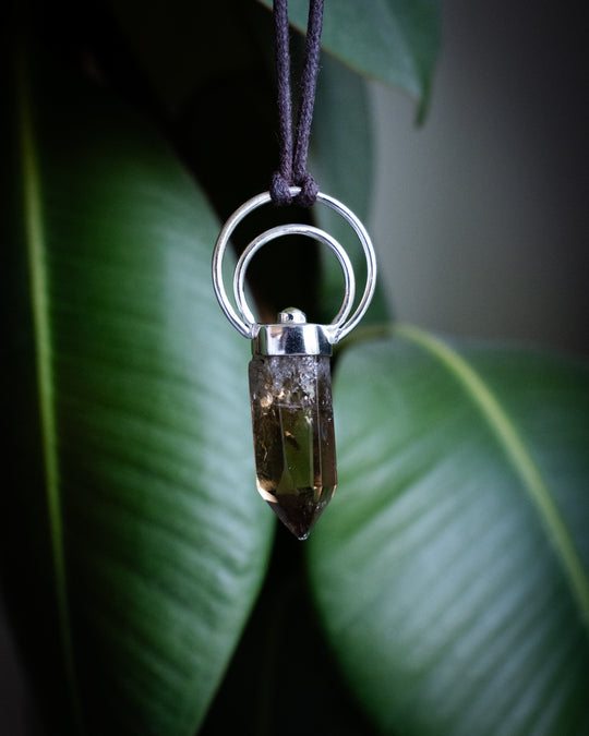 Natural Smoky Citrine &amp; Peridot Moon Bail Sterling Silver Necklace - The Healing Pear