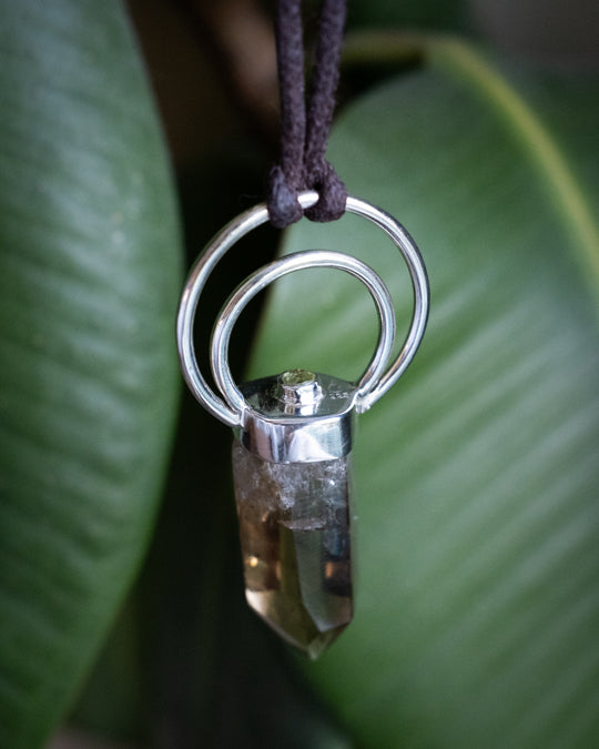 Natural Smoky Citrine &amp; Peridot Moon Bail Sterling Silver Necklace - The Healing Pear