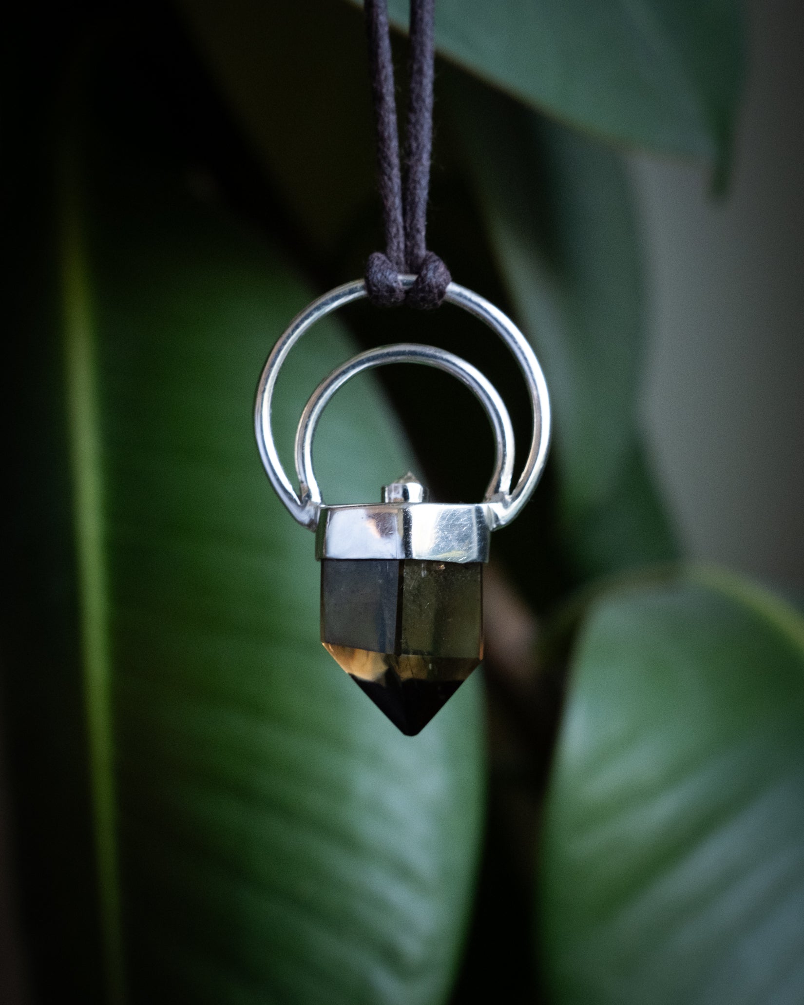 Natural Smoky Citrine & Clear Quartz Moon Bail Sterling Silver Necklace - The Healing Pear