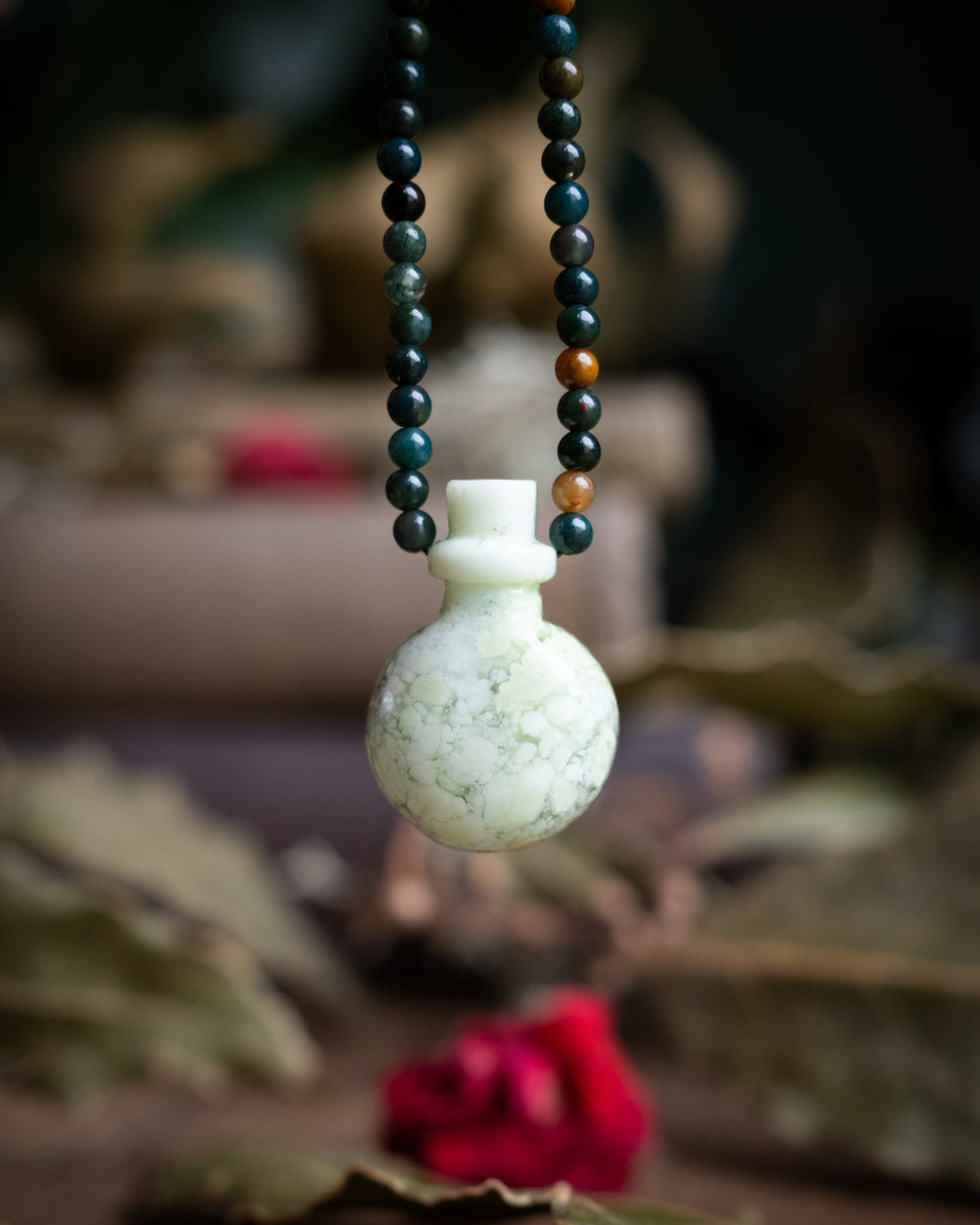 Potion for Vital Restoration: Lemon Chrysoprase & Bloodstone Beaded Necklace - The Healing Pear