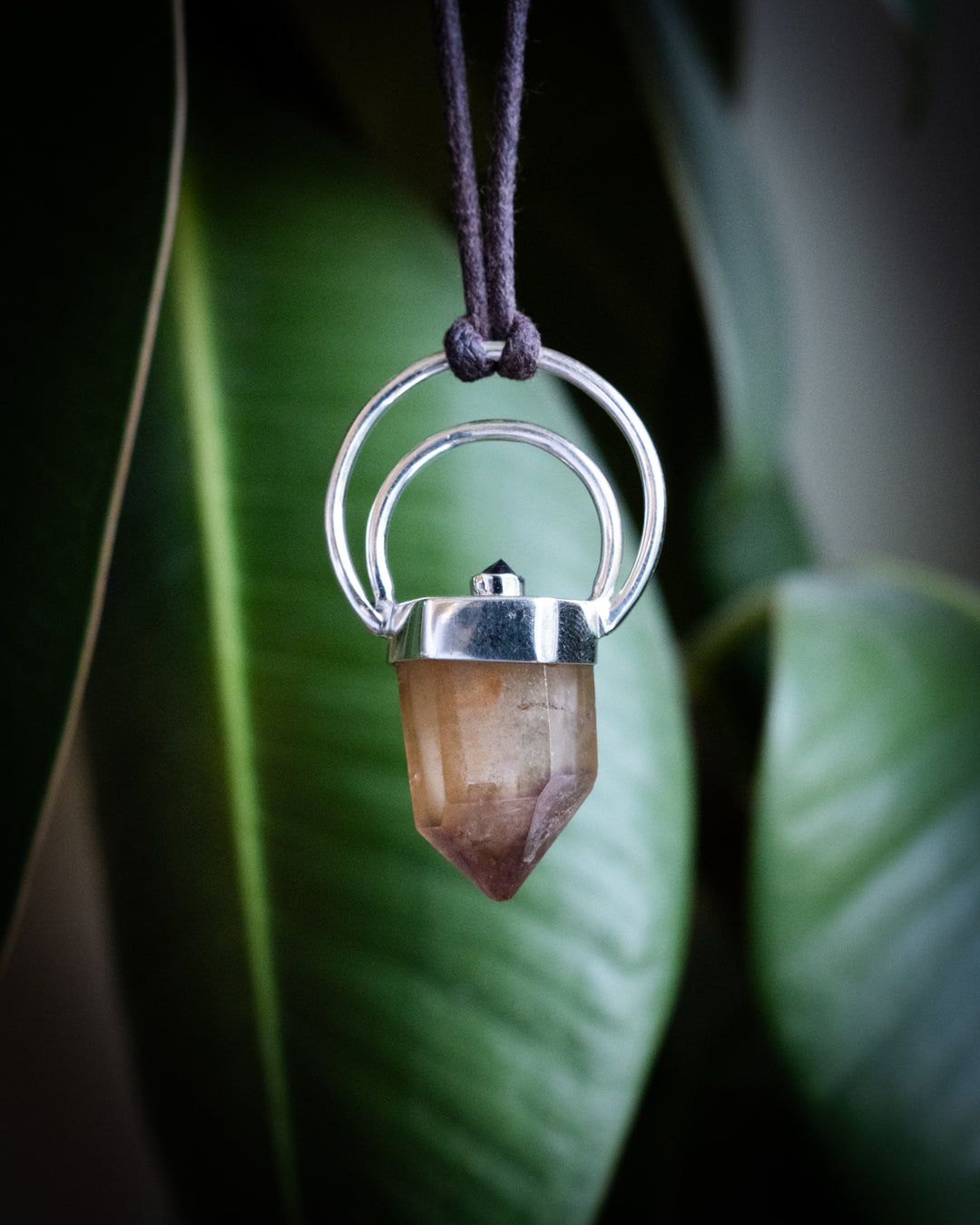 Golden Amethyst & Iolite Moon Bail Sterling Silver Necklace - The Healing Pear