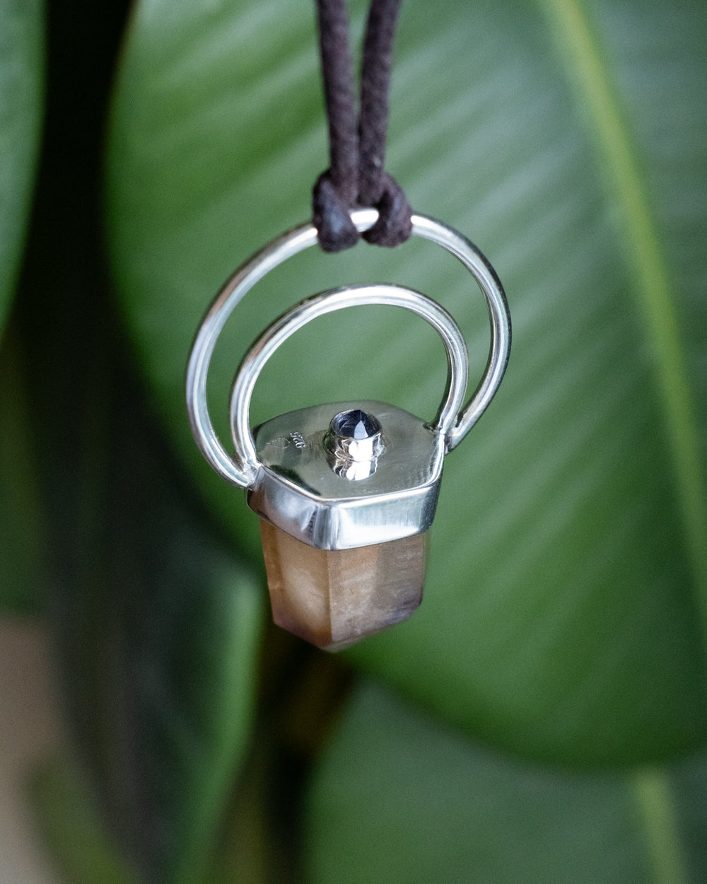 Golden Amethyst & Iolite Moon Bail Sterling Silver Necklace - The Healing Pear