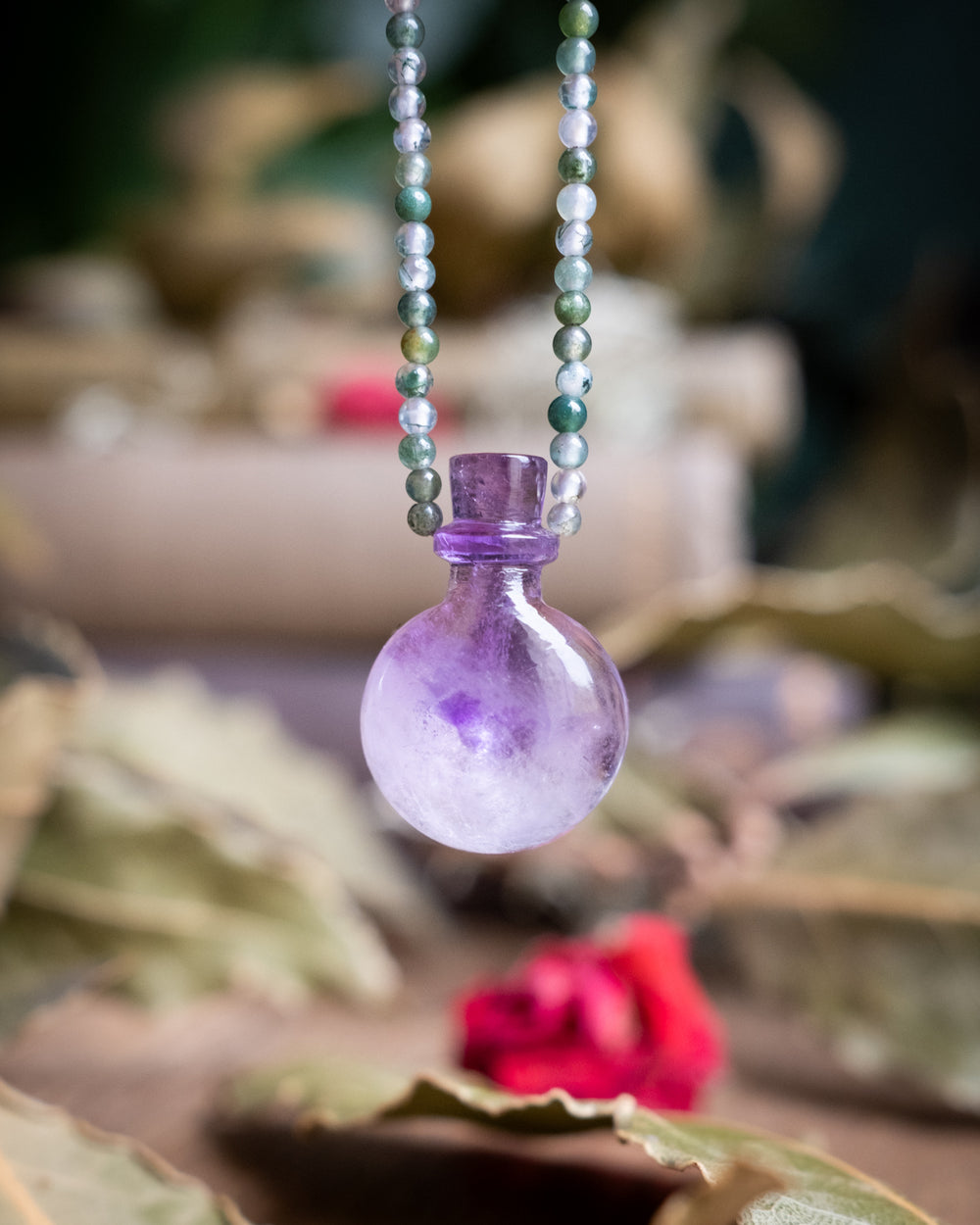 Potion for Grounded Insight: Amethyst & Moss Agate Beaded Necklace - The Healing Pear