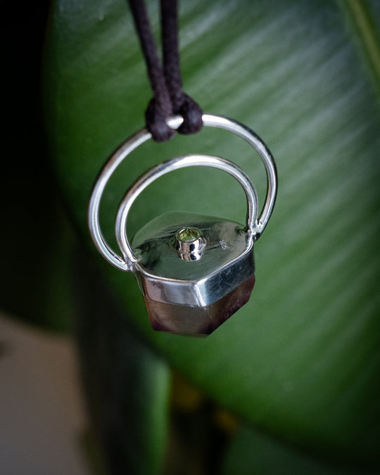 Golden Amethyst &amp; Peridot Moon Bail Sterling Silver Necklace - The Healing Pear