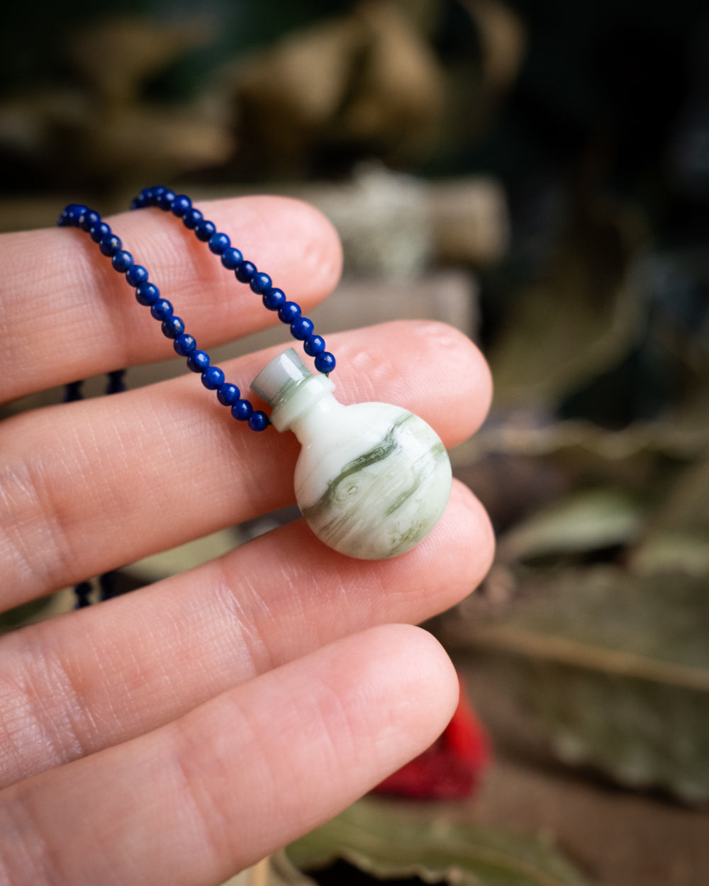 Potion for Ancient Wisdom: Serpentine & Lapis Lazuli Beaded Necklace - The Healing Pear
