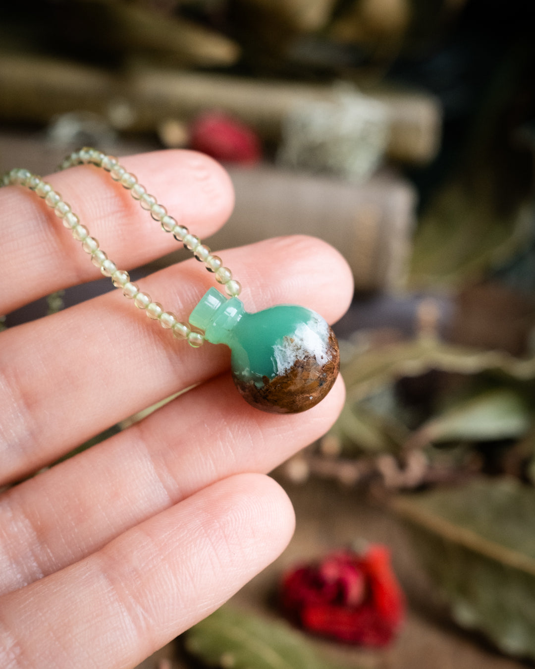 Potion for Vibrant Prosperity: Chrysoprase & Peridot Beaded Necklace - The Healing Pear