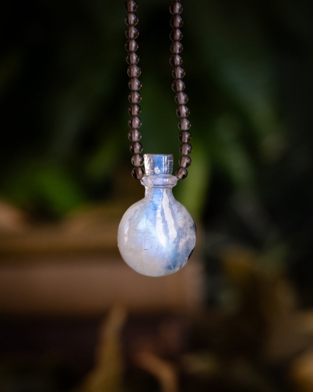 Potion for Celestial Clarity: Rainbow Moonstone & Smoky Quartz Beaded Necklace - The Healing Pear