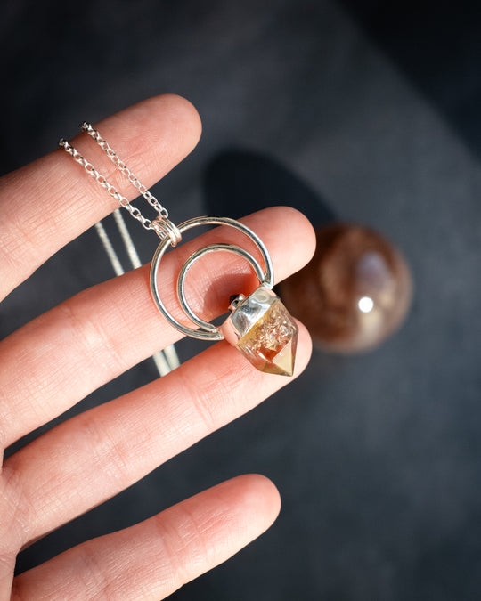 Natural Smoky Citrine &amp; Labradorite Moon Bail Sterling Silver Necklace - The Healing Pear