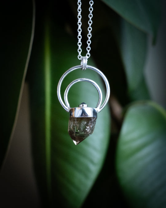Natural Smoky Citrine &amp; Labradorite Moon Bail Sterling Silver Necklace - The Healing Pear