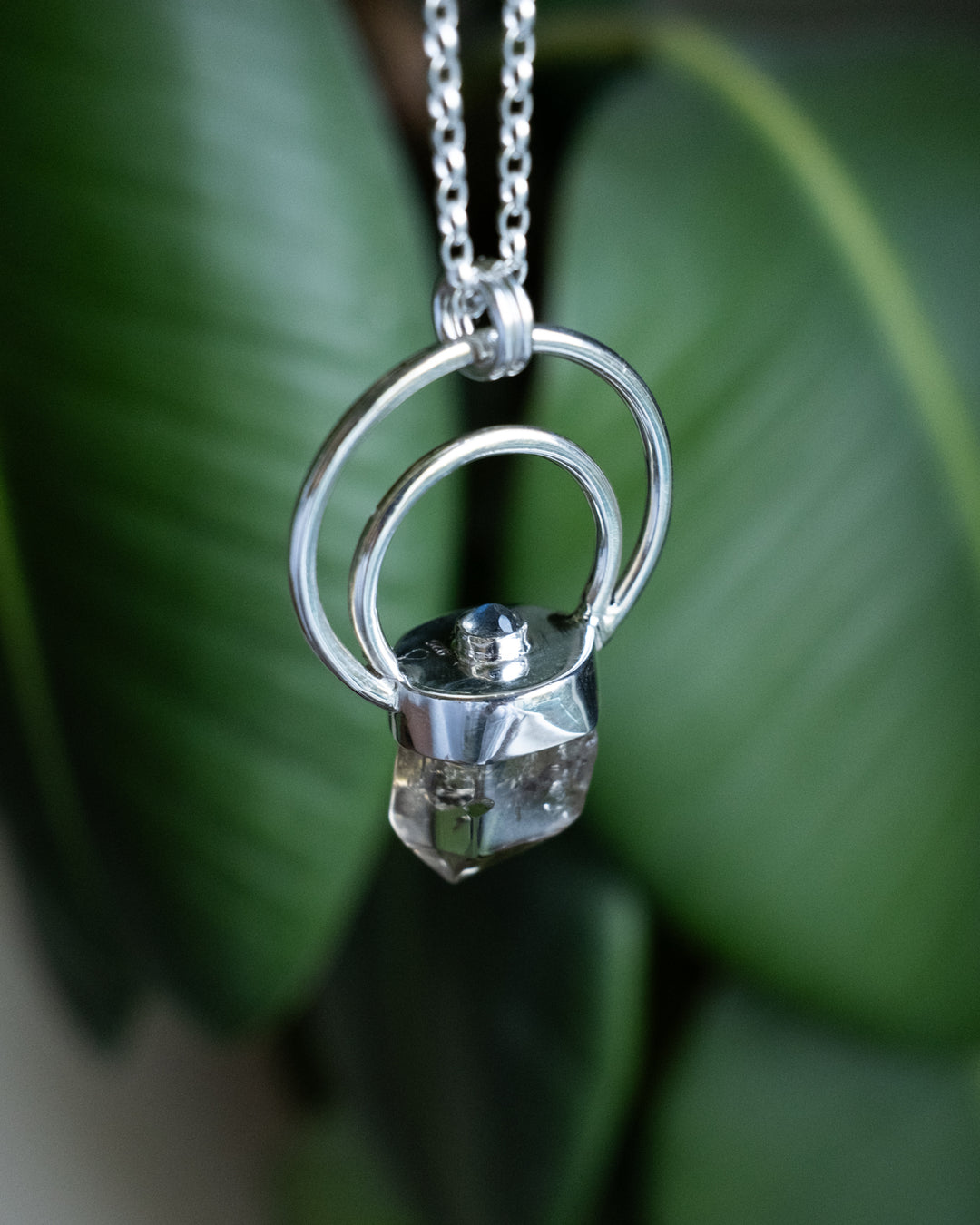 Natural Smoky Citrine &amp; Labradorite Moon Bail Sterling Silver Necklace - The Healing Pear