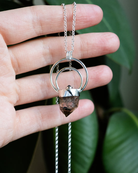 Natural Smoky Citrine &amp; Labradorite Moon Bail Sterling Silver Necklace - The Healing Pear
