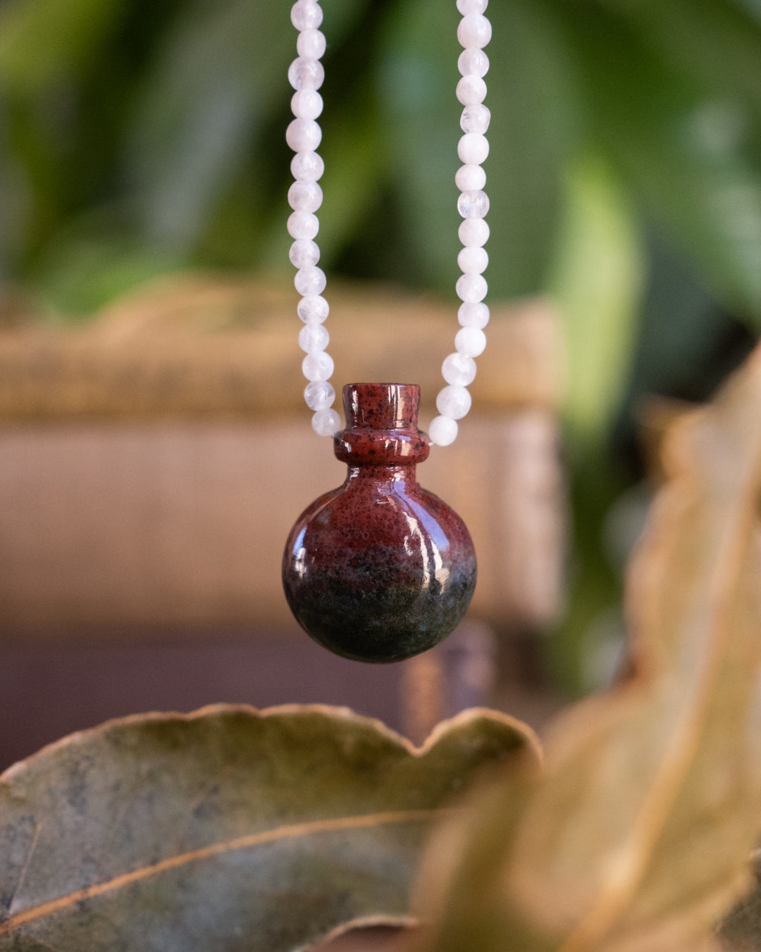 Potion for Lunar Grounding: Bloodstone & Moonstone Beaded Necklace - The Healing Pear