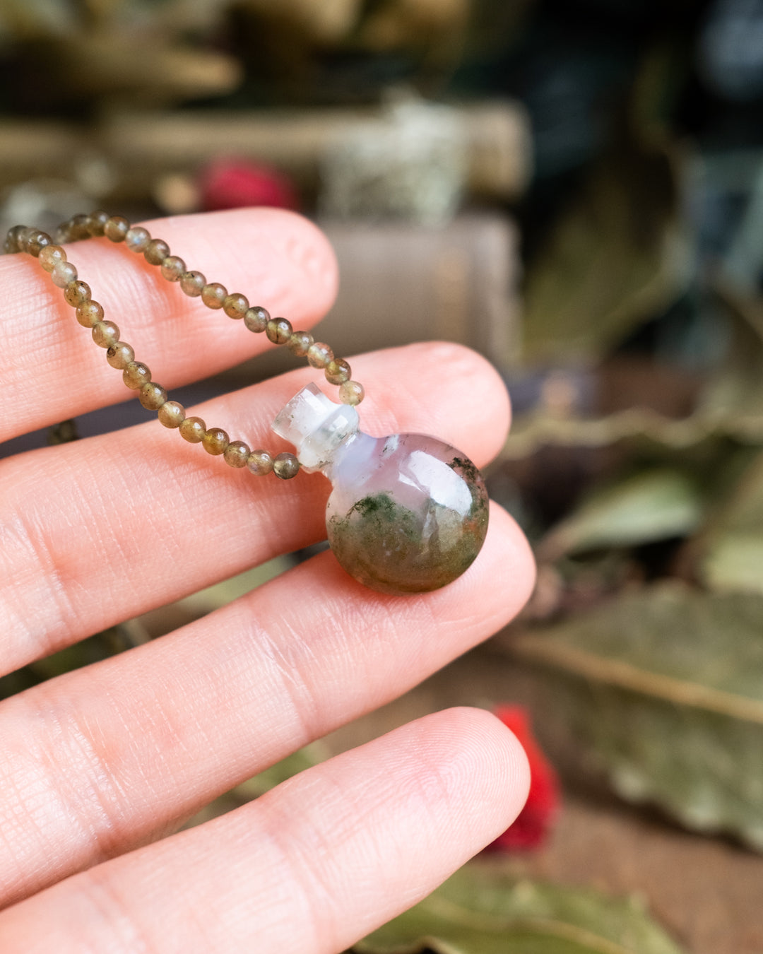 Potion for Woodland Dreaming: Moss Agate & Green Labradorite Beaded Necklace - The Healing Pear
