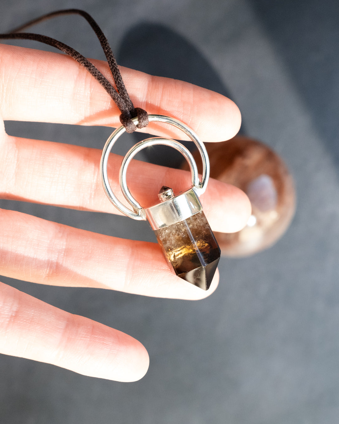 Natural Smoky Citrine &amp; Iolite Moon Bail Sterling Silver Necklace - The Healing Pear