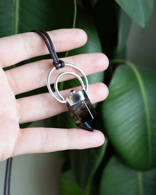 Natural Smoky Citrine &amp; Iolite Moon Bail Sterling Silver Necklace - The Healing Pear