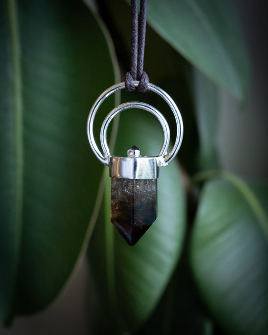 Natural Smoky Citrine &amp; Iolite Moon Bail Sterling Silver Necklace - The Healing Pear
