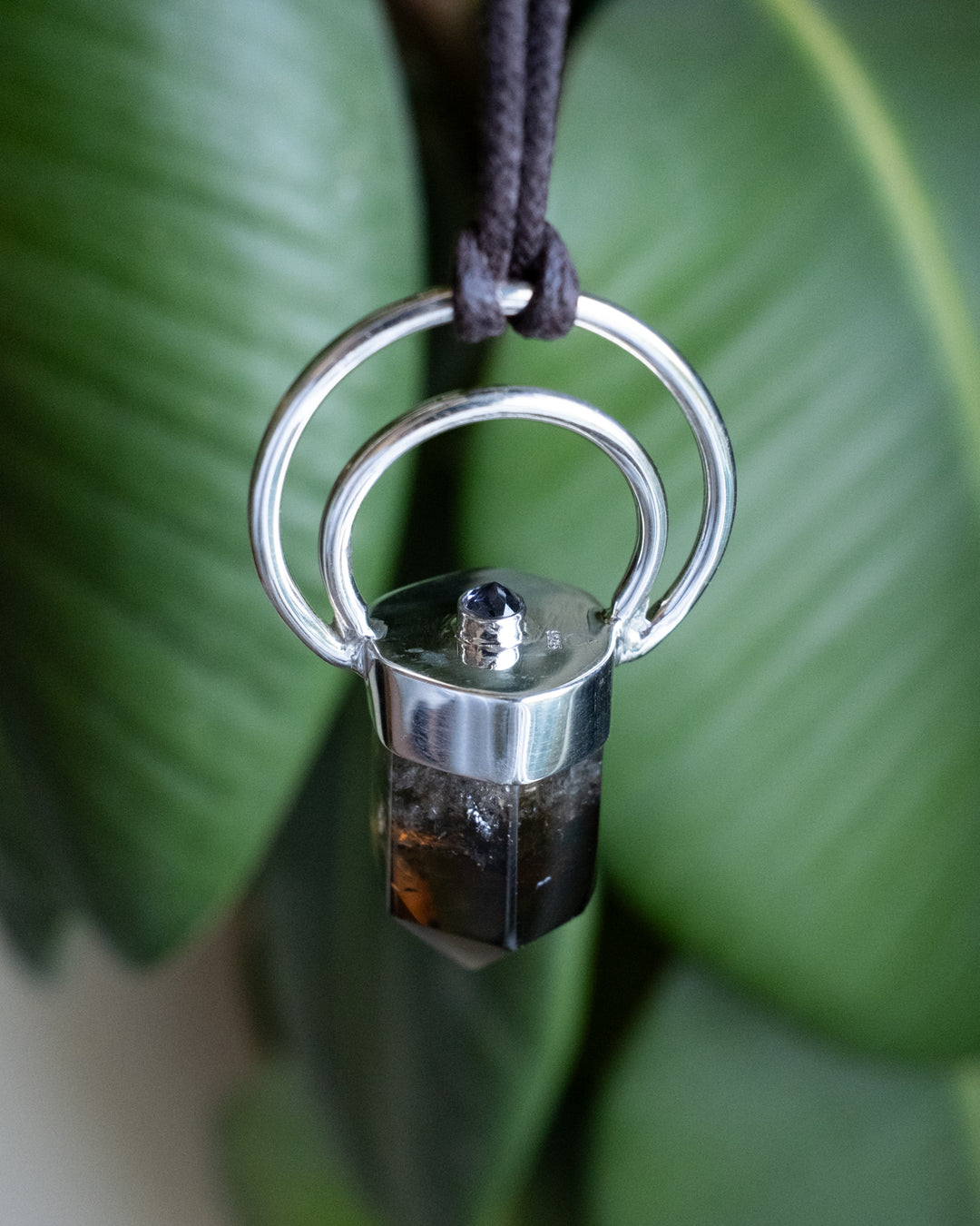 Natural Smoky Citrine &amp; Iolite Moon Bail Sterling Silver Necklace - The Healing Pear