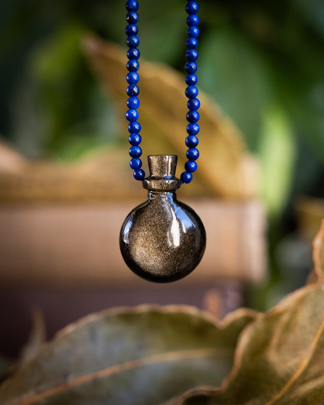 Potion for Cosmic Protection: Gold Sheen Obsidian & Lapis Lazuli Beaded Necklace - The Healing Pear