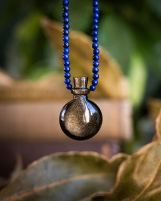 Potion for Cosmic Protection: Gold Sheen Obsidian & Lapis Lazuli Beaded Necklace