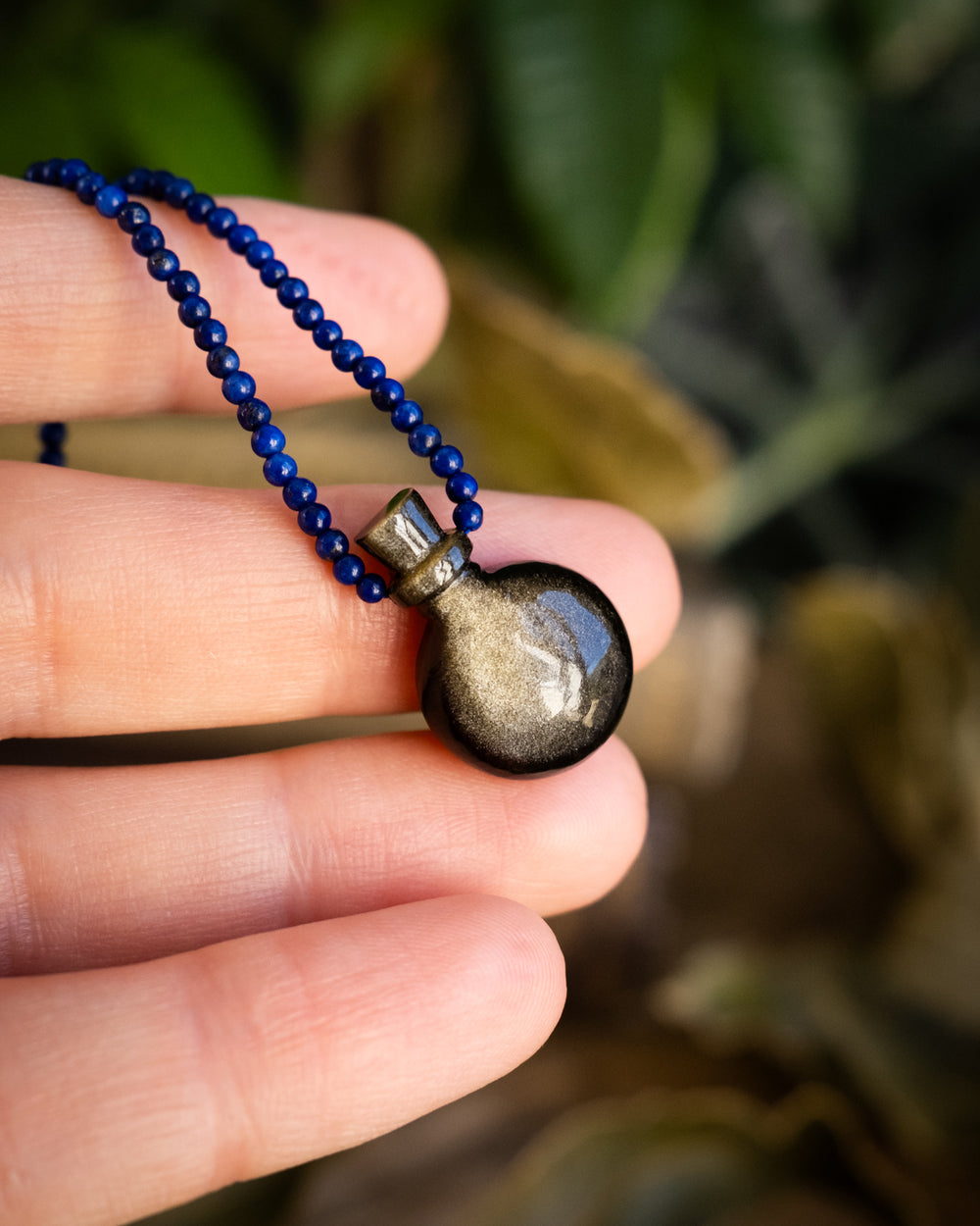Potion for Cosmic Protection: Gold Sheen Obsidian & Lapis Lazuli Beaded Necklace - The Healing Pear