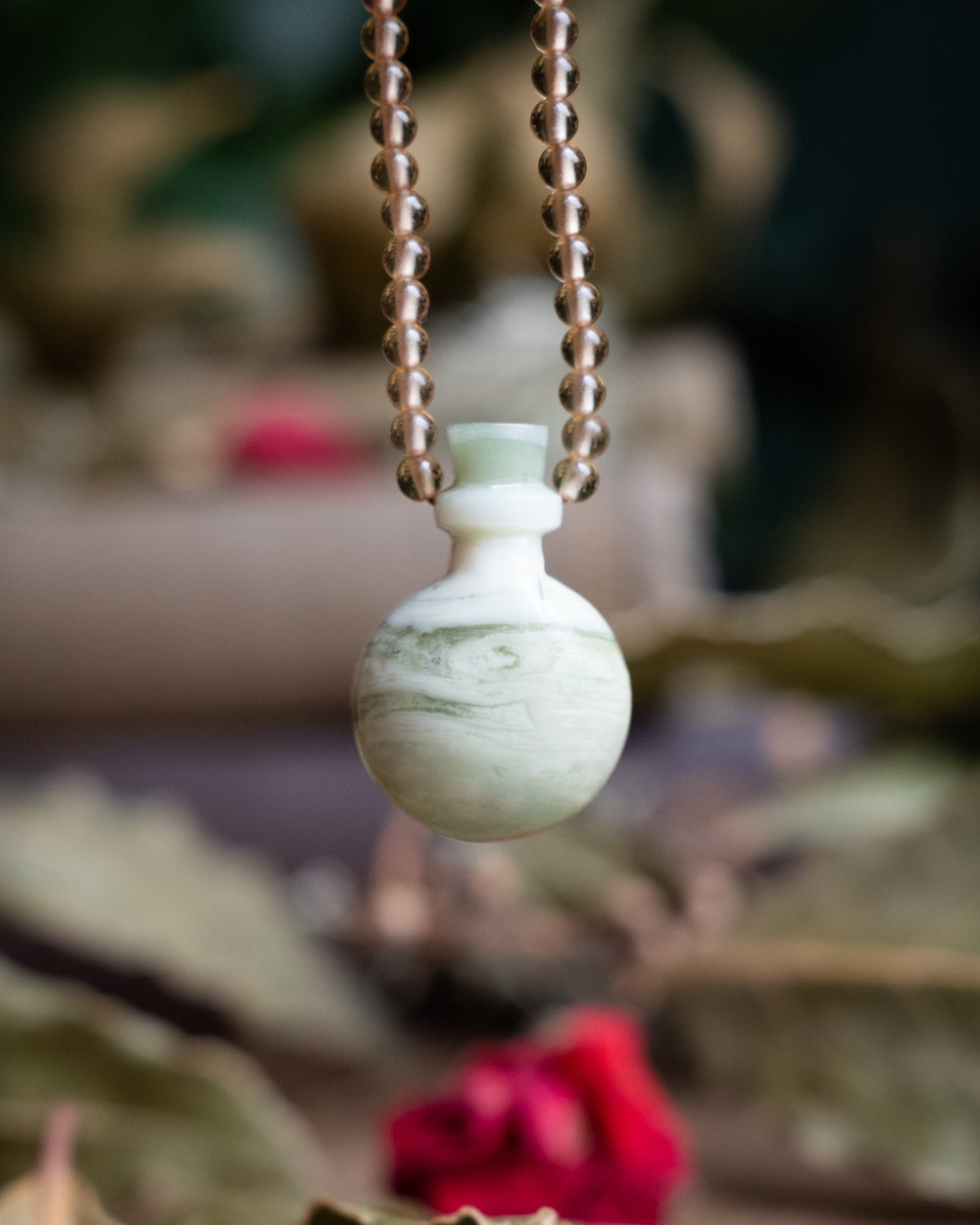 Potion for Abundant Renewal: Serpentine & Natural Citrine Beaded Necklace - The Healing Pear