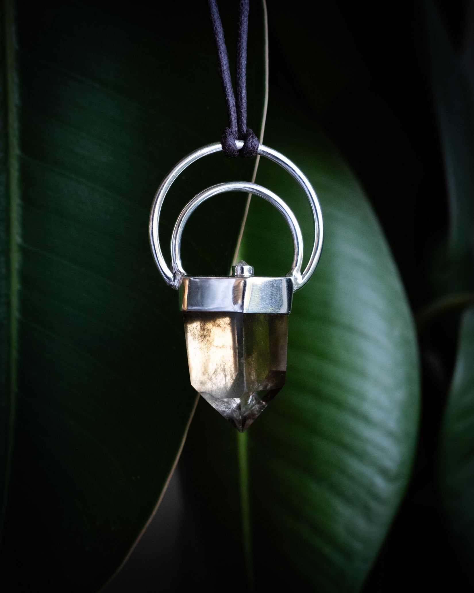 Natural Citrine With Phantom & Clear Quartz Moon Bail Sterling Silver Necklace - The Healing Pear
