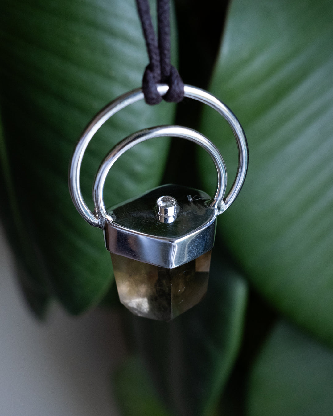 Natural Citrine With Phantom &amp; Clear Quartz Moon Bail Sterling Silver Necklace - The Healing Pear