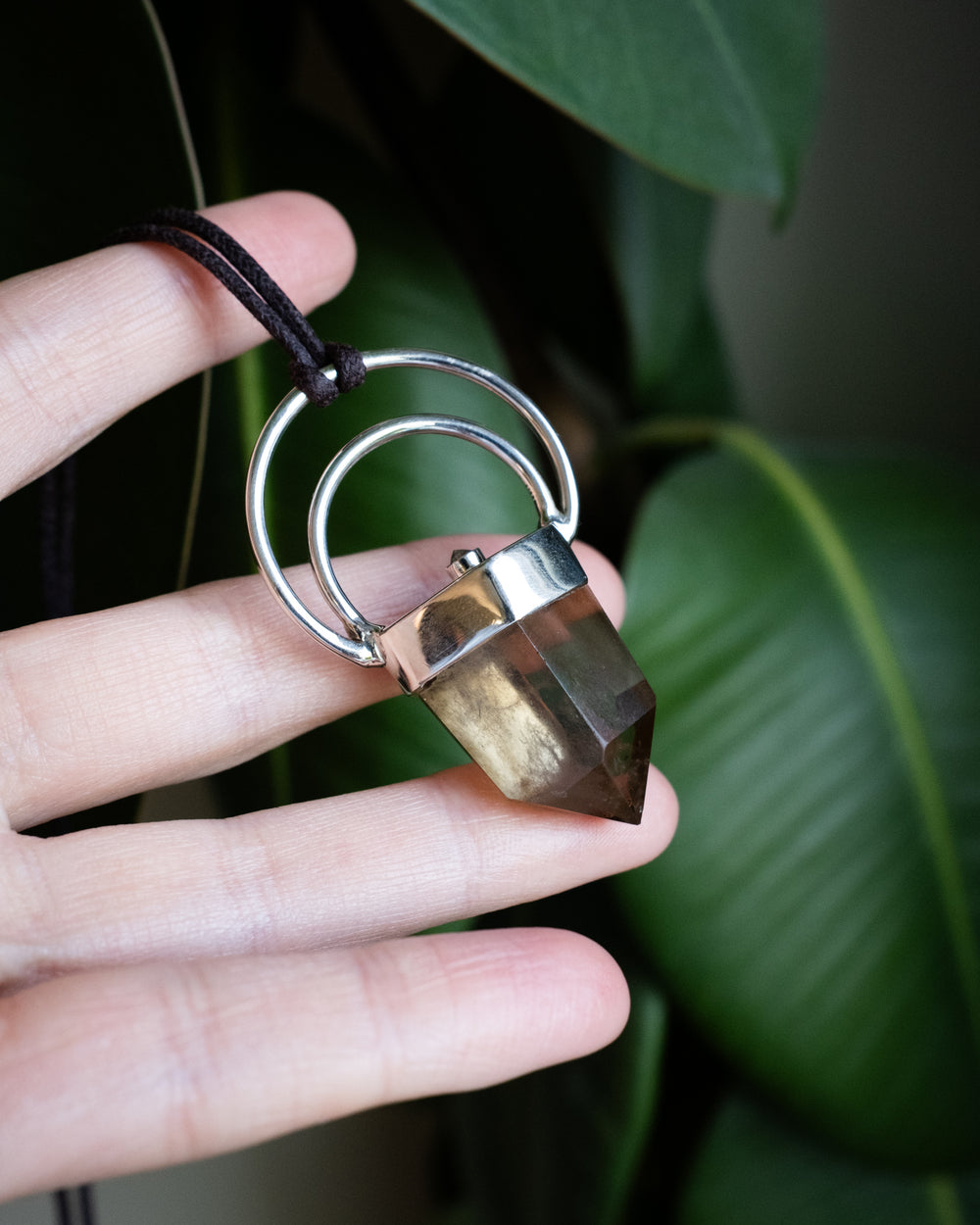 Natural Citrine With Phantom & Clear Quartz Moon Bail Sterling Silver Necklace - The Healing Pear