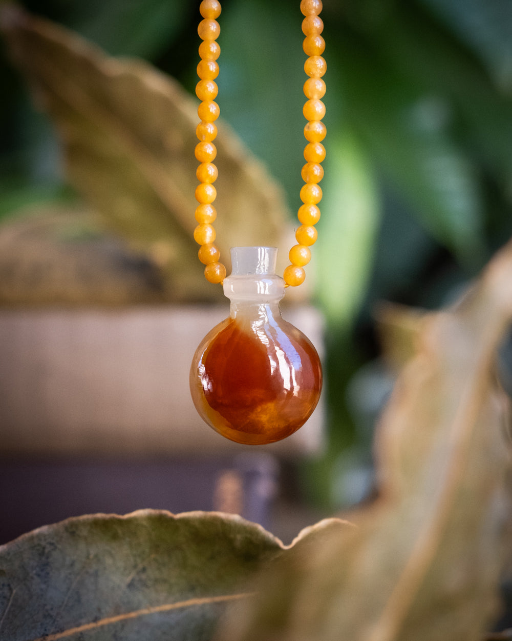 Potion for Empowering Optimism: Carnelian & Yellow Jade Beaded Necklace - The Healing Pear