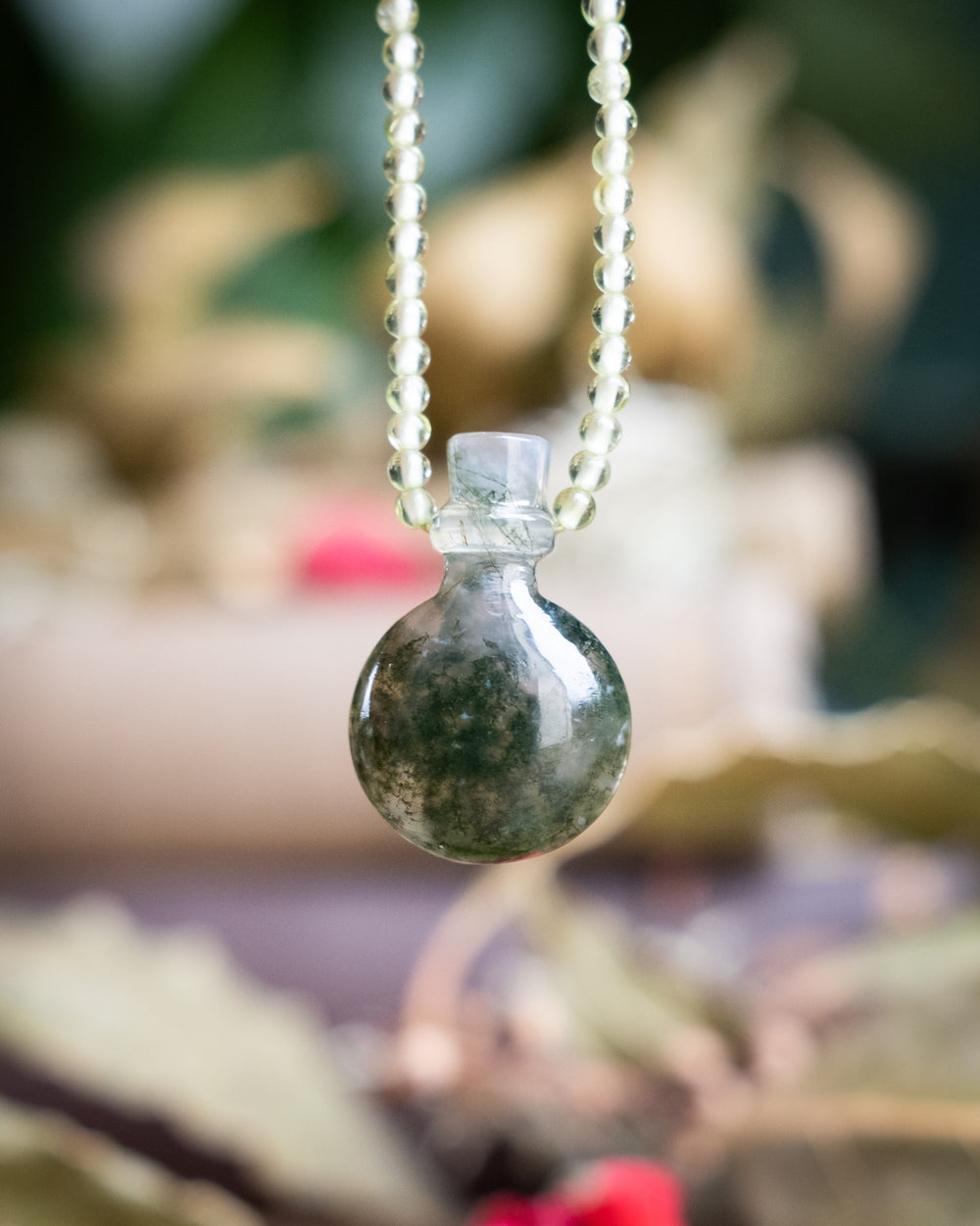 Potion for Spring Awakening: Moss Agate & Peridot Beaded Necklace - The Healing Pear