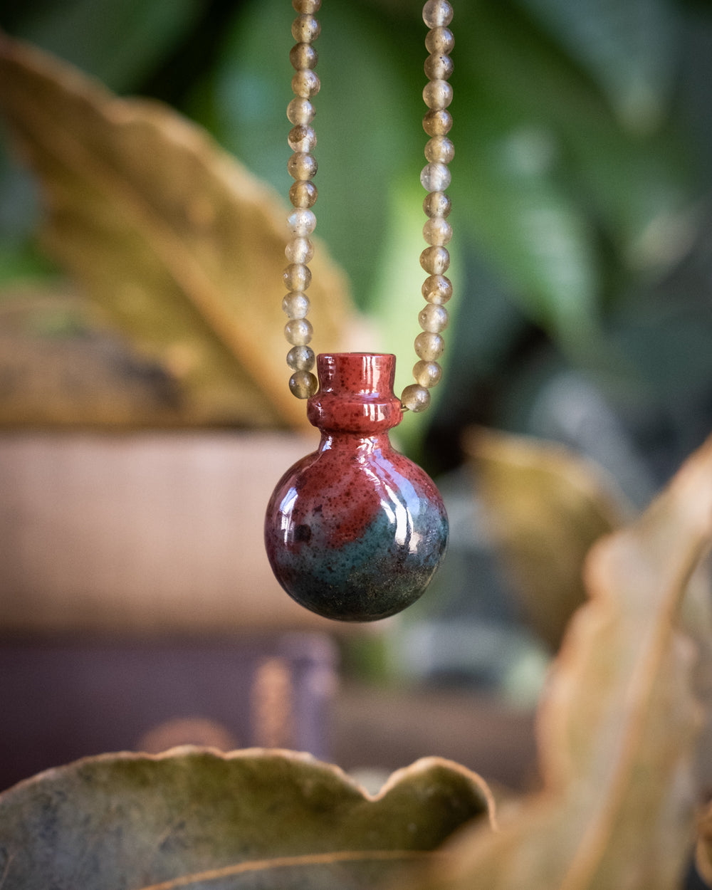 Potion for Courageous Vision: Bloodstone & Green Labradorite Beaded Necklace - The Healing Pear