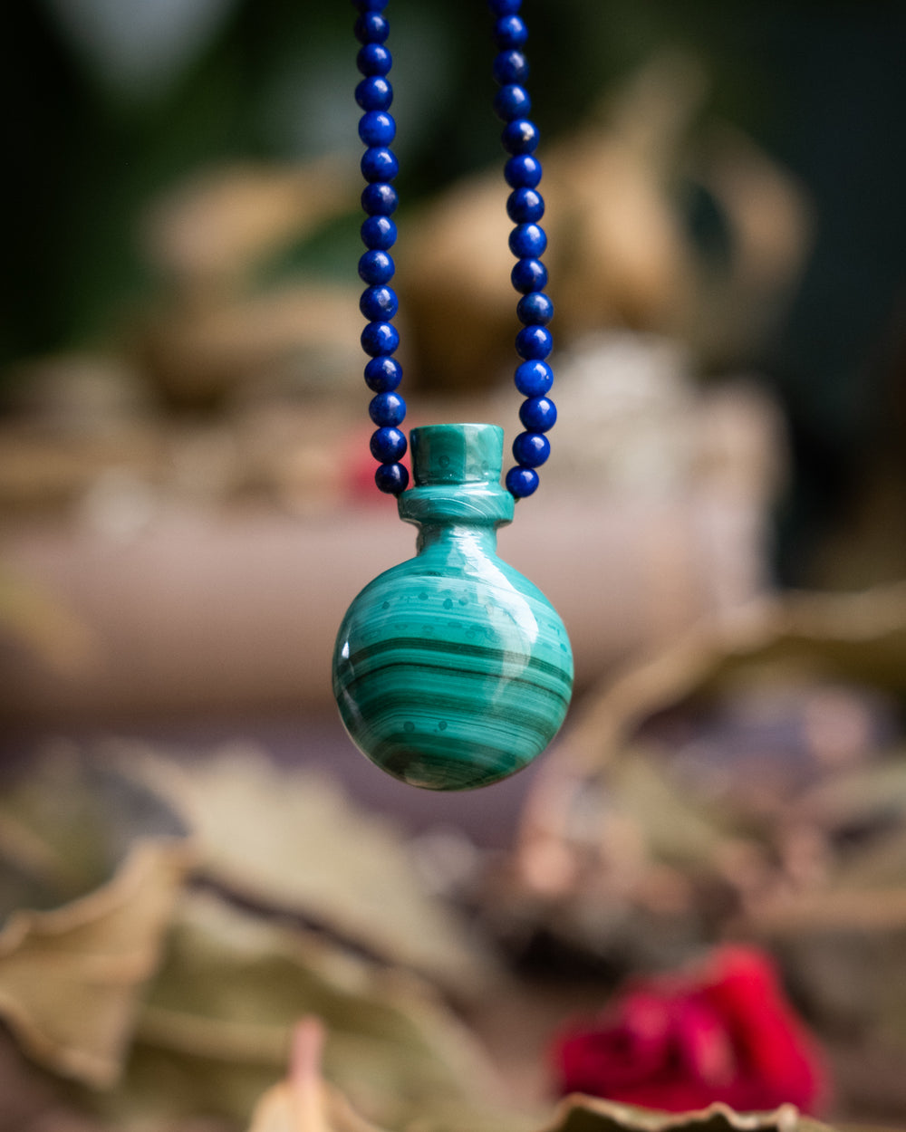 Potion for Ancient Power: Malachite & Lapis Lazuli Beaded Necklace - The Healing Pear