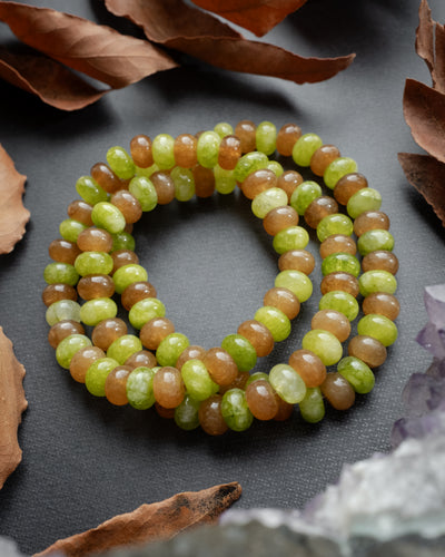 Caramel & Green Jade Rondelle Bead Bracelet 8mm