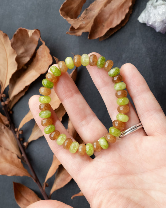 Caramel &amp; Green Jade Rondelle Bead Bracelet 8mm
