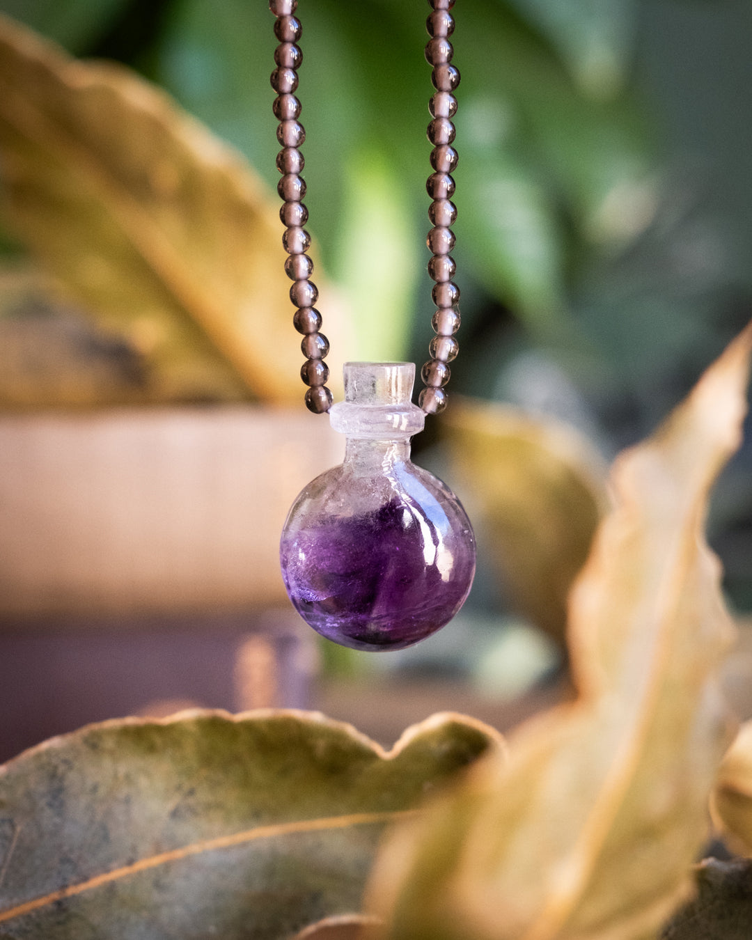 Potion for Rooted Wisdom: Amethyst & Smoky Quartz Beaded Necklace - The Healing Pear