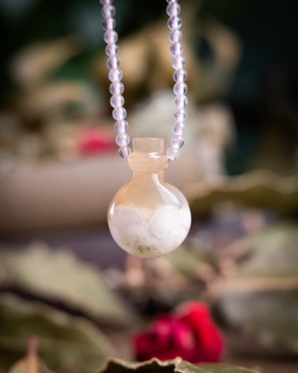 Potion for Tender Growth: Flower Agate & Rose Quartz Beaded Necklace - The Healing Pear